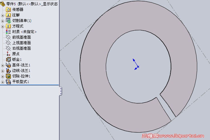 , ?6 b* 3 Q5 f. t+ F$ C- {. { 4 _0 u6 C5 Z4 d7 J w想用钣金把角铁折成圆形,并且可以展开!不会,哪位高手可以指教下!谢谢! * m# @$ s# q" Y! w p - q2 v3 m. E1 y. " @$ n0 M u% t% K3 L 找到一个方法,先做个厚开口圆环,然后扫描切除做成角铁状,这样展开是直角铁,不知对不对,先这样用吧.